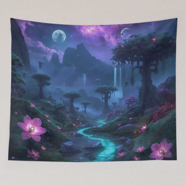 Item preview, Pandora Inspired Alien Paradise with Twin Moons and Glowing Forest designed and sold by Luminous Wilds.