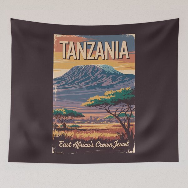 Item preview, Tanzania Mount Kilimanjaro Illustration Travel Art Vintage designed and sold by KrisSidDesigns.