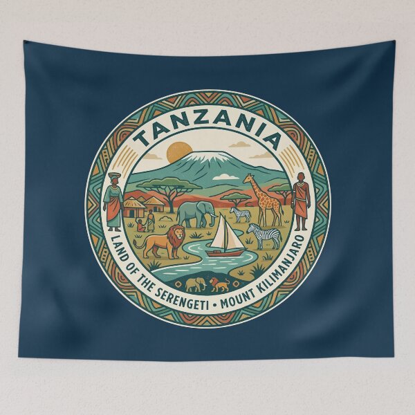 Item preview, Tanzania Illustration Travel Art Badge designed and sold by KrisSidDesigns.