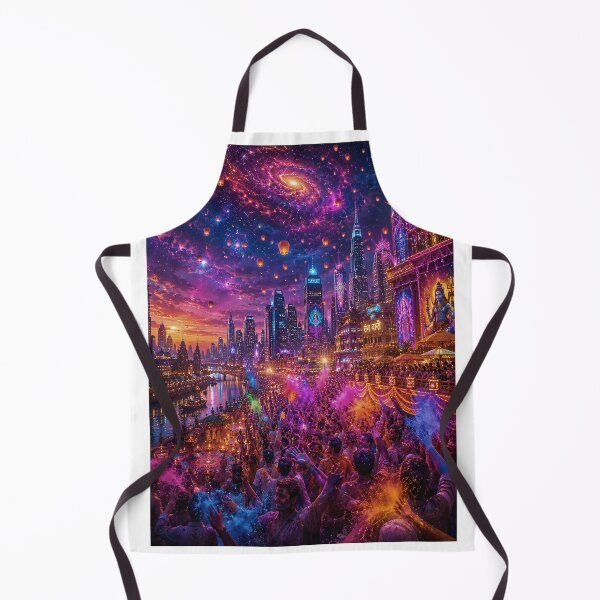 Item preview, Modern Cosmic Holi Cityscape | Futuristic Indian Festival Fantasy Art designed and sold by Homyar.