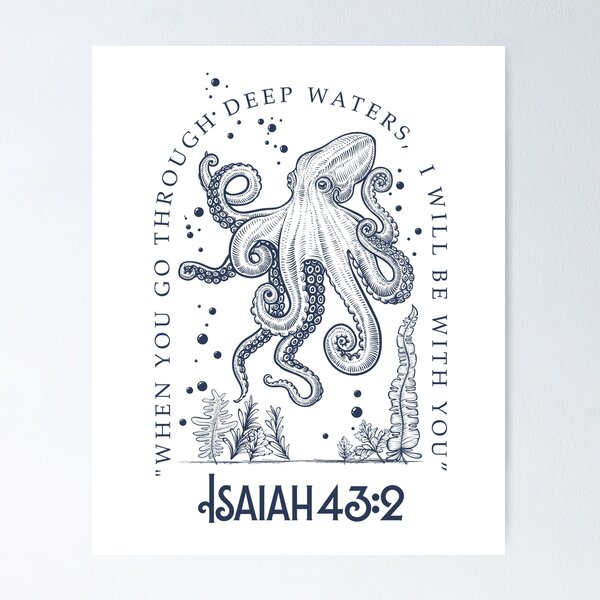 Item preview, Octopus Christian Design When You Go Through Deep Waters I Will Be With You  Isaiah 43:2 designed and sold by SaltCreatives.