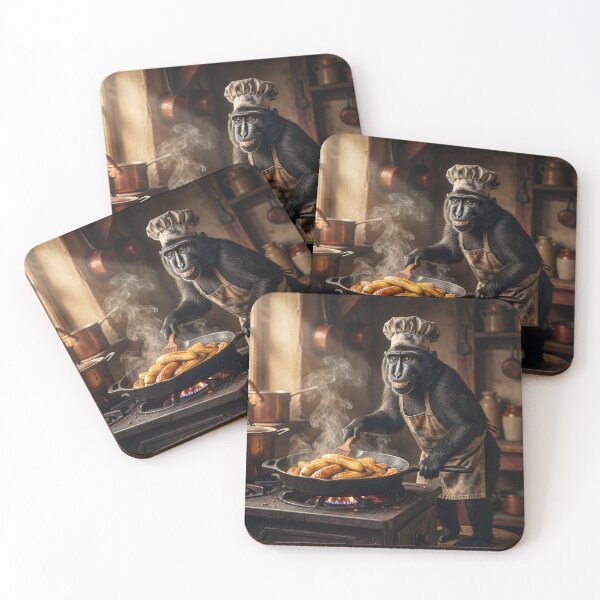 Item preview, Black Crested Macaque Whips Up Fried Bananas designed and sold by Tridentulus.