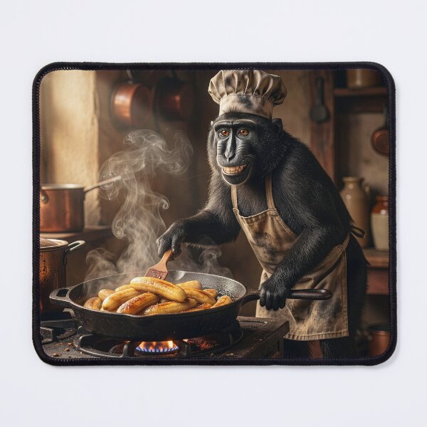 Item preview, Black Crested Macaque Whips Up Fried Bananas designed and sold by Tridentulus.