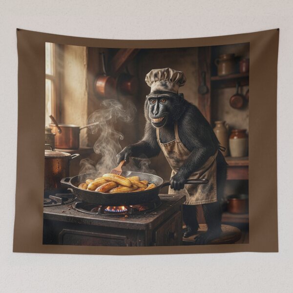 Item preview, Black Crested Macaque Whips Up Fried Bananas designed and sold by Tridentulus.