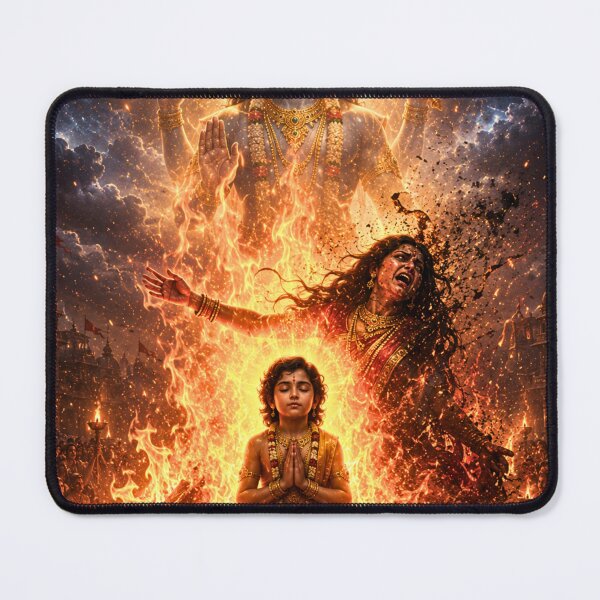 Item preview, Prahlad Protected by Divine Vishnu | Holika Fire Mythology Art designed and sold by Homyar.