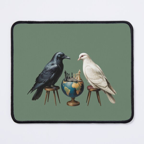 Item preview, A black raven and a white peace dove sit opposite each other, playing chess  designed and sold by 123ks.