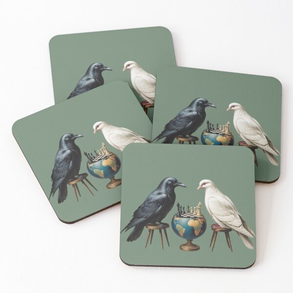 Item preview, A black raven and a white peace dove sit opposite each other, playing chess  designed and sold by 123ks.