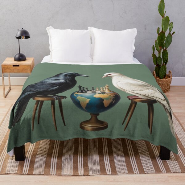 Item preview, A black raven and a white peace dove sit opposite each other, playing chess  designed and sold by 123ks.
