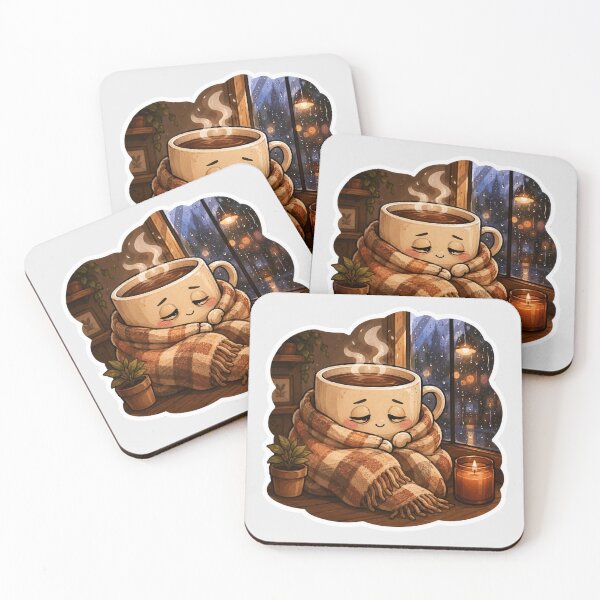 Item preview, Cozy Coffee Cup Sticker | Rainy Café Aesthetic Art designed and sold by Fanverse Merchandise.