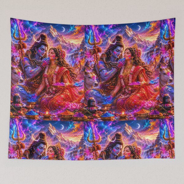 Item preview, Shiva Divine Holi with Parvati and Nandi | Kailash Festival Art designed and sold by Homyar.