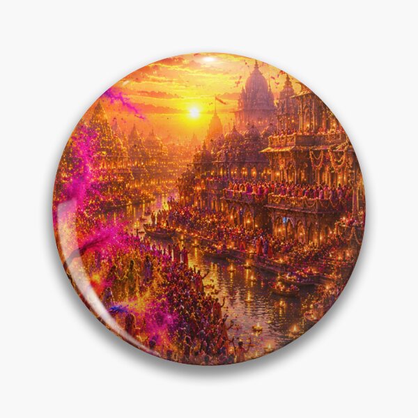 Item preview, Temple of Eternal Holi | Ancient Indian Festival City Fantasy Art designed and sold by Homyar.