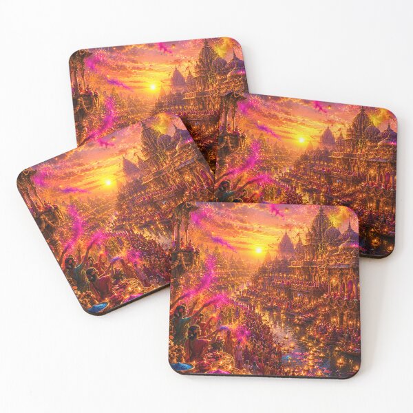 Item preview, Temple of Eternal Holi | Ancient Indian Festival City Fantasy Art designed and sold by Homyar.