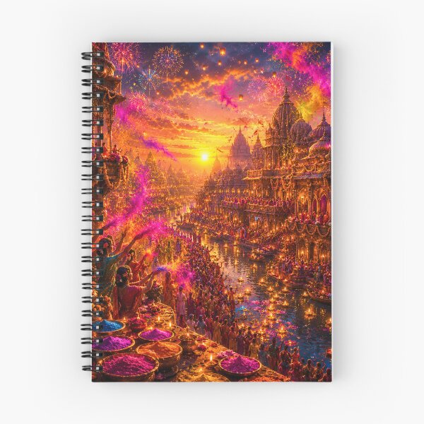 Item preview, Temple of Eternal Holi | Ancient Indian Festival City Fantasy Art designed and sold by Homyar.