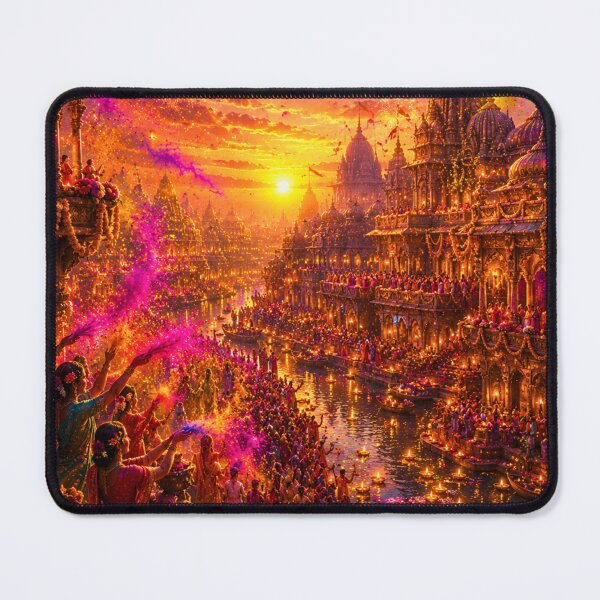 Item preview, Temple of Eternal Holi | Ancient Indian Festival City Fantasy Art designed and sold by Homyar.