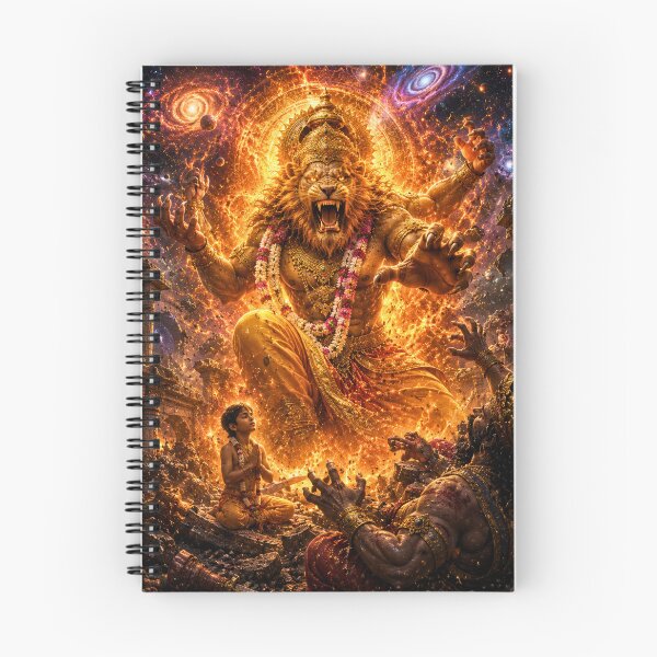 Item preview, Lord Narasimha Emerging Through Cosmic Fire | Prahlad Protection Hindu Mythology Art designed and sold by Homyar.