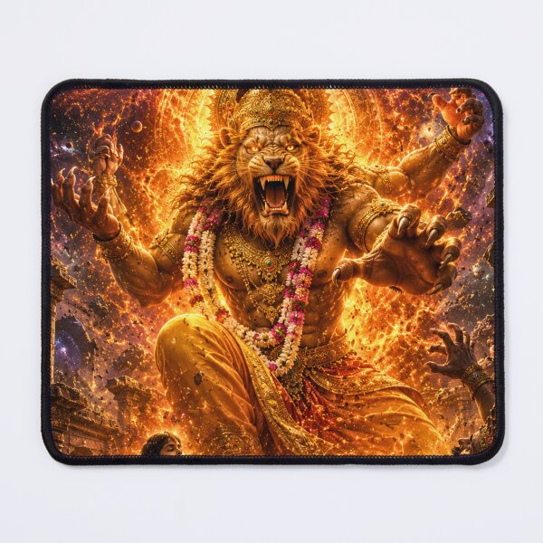 Item preview, Lord Narasimha Emerging Through Cosmic Fire | Prahlad Protection Hindu Mythology Art designed and sold by Homyar.