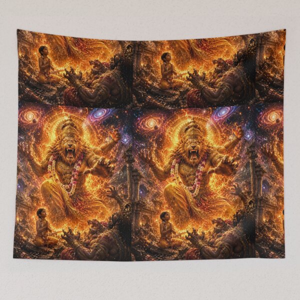 Item preview, Lord Narasimha Emerging Through Cosmic Fire | Prahlad Protection Hindu Mythology Art designed and sold by Homyar.