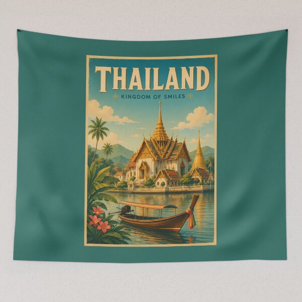 Item preview, Thailand Temple Illustration Travel Art Vintage designed and sold by KrisSidDesigns.