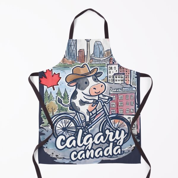 Item preview, Calgary Bicycling Cute Cow Wearing Cowboy Hat Skyline designed and sold by HowToCanadian.