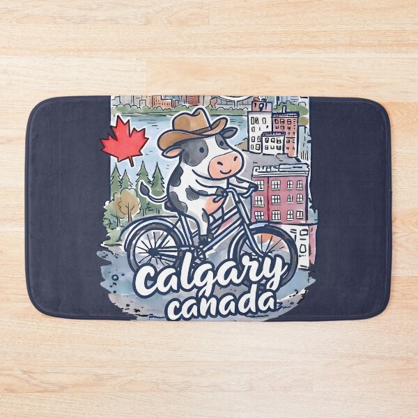 Item preview, Calgary Bicycling Cute Cow Wearing Cowboy Hat Skyline designed and sold by HowToCanadian.