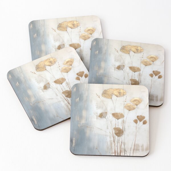 Item preview, Wabi sabi and japandi inspired blue and gold abstract herbs designed and sold by filigreedigital.