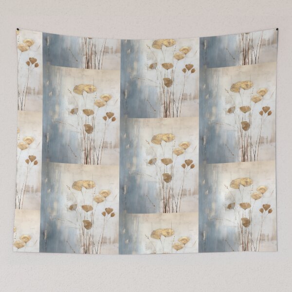 Item preview, Wabi sabi and japandi inspired blue and gold abstract herbs designed and sold by filigreedigital.
