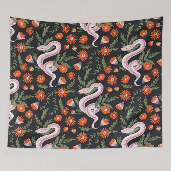 Item preview, Dark Floral Pink Snake Botanical Pattern designed and sold by BetOova.