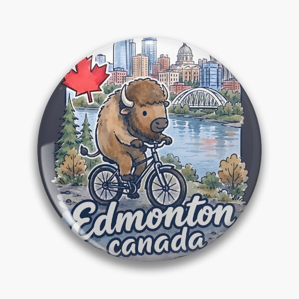 Item preview, Edmonton Bicycling Cute Bison City Skyline Pride  designed and sold by HowToCanadian.