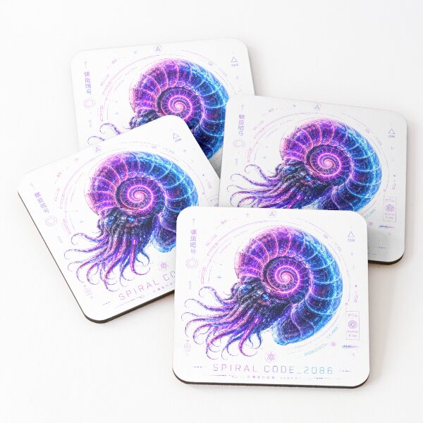 Item preview, Spiral Code 2086 Cyber Nautilus – Neon Biomechanical Sea Shell Design designed and sold by FusiTink.