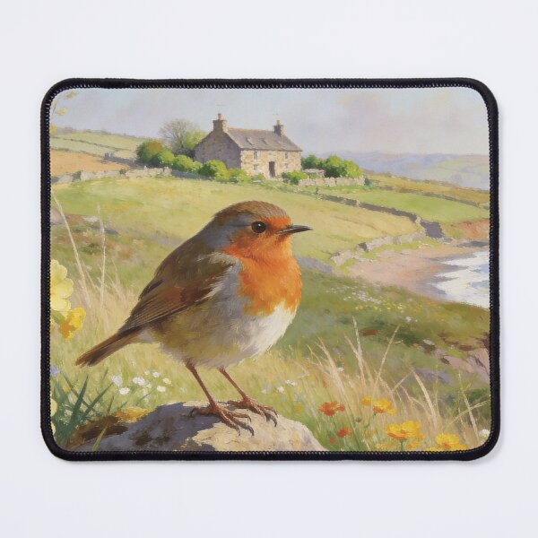 Item preview, Robin Coastal Cottage - Northumberland Spring Countryside Painting designed and sold by QuietCanvasArtworks.