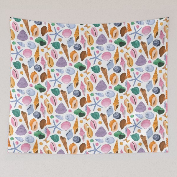 Item preview, Colorful Ocean Seashells Starfish Pattern White designed and sold by jttrends.