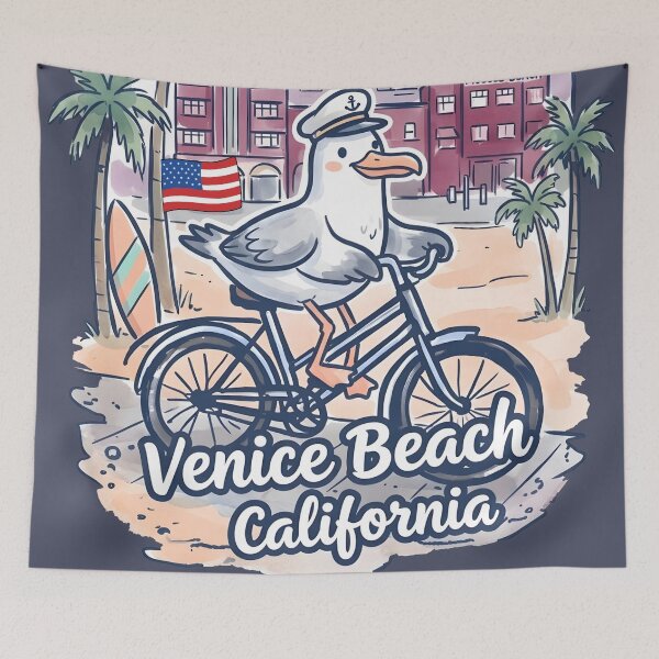 Item preview, Venice Beach California Bicycling Cute Pelican Skyline Pride  designed and sold by HowToCanadian.