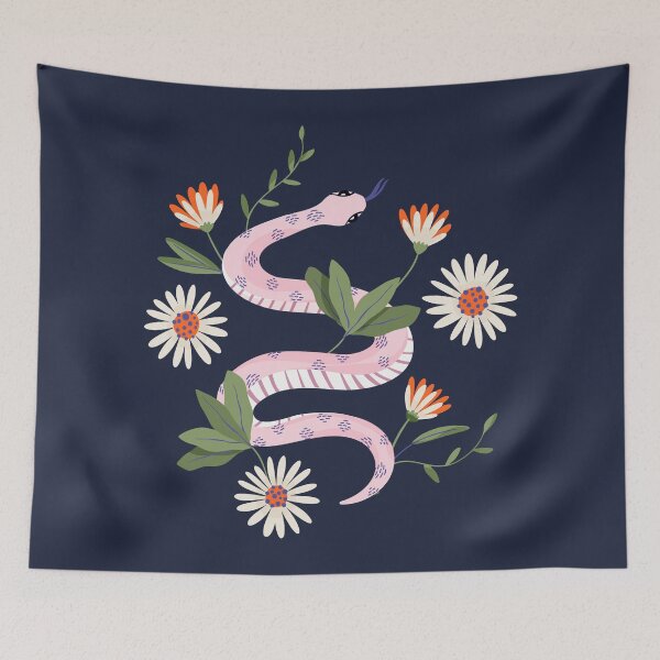 Item preview, Cottagecore Pink Botanical Snake Orange Daisies designed and sold by BetOova.
