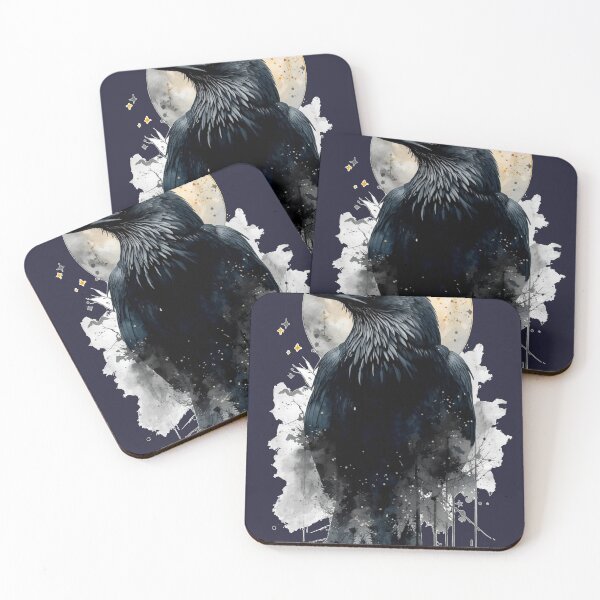 Item preview, Dark Raven Under Moon | Gothic Watercolor Crow Art designed and sold by Biedroneczka.