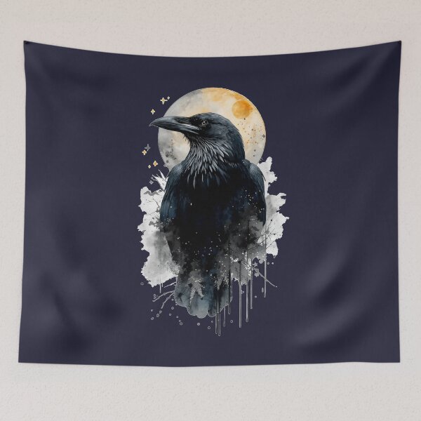 Item preview, Dark Raven Under Moon | Gothic Watercolor Crow Art designed and sold by Biedroneczka.