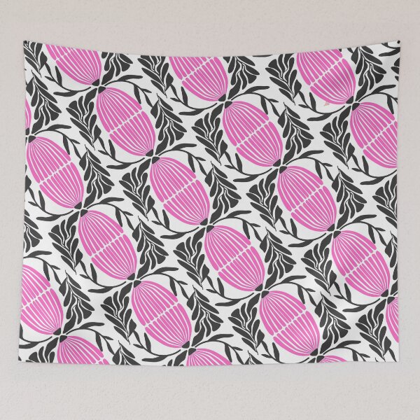 Item preview, ​Modern Pink and Black Botanical Pattern - Abstract Floral Art ​ designed and sold by Atlasoloji.