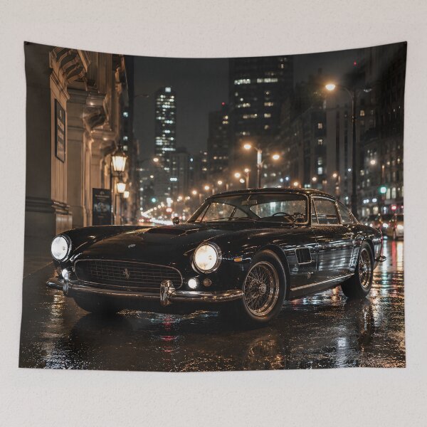 Item preview, Black Vintage Italian Sports Car Rainy City Night Art designed and sold by LoveNurseries.