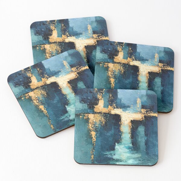 Item preview, Abstract Textured Blue Palette No. 17 - Urban Blue & Gold Architectural Impasto designed and sold by SlowRegardArt.