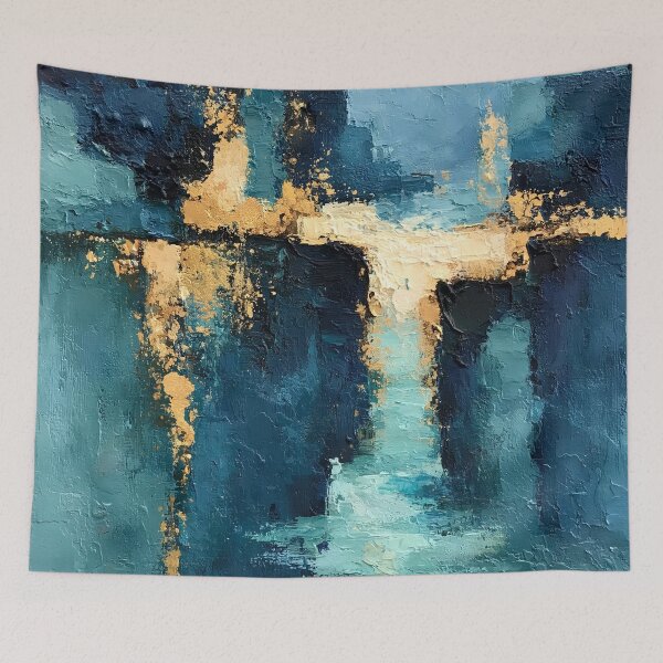 Item preview, Abstract Textured Blue Palette No. 17 - Urban Blue & Gold Architectural Impasto designed and sold by SlowRegardArt.