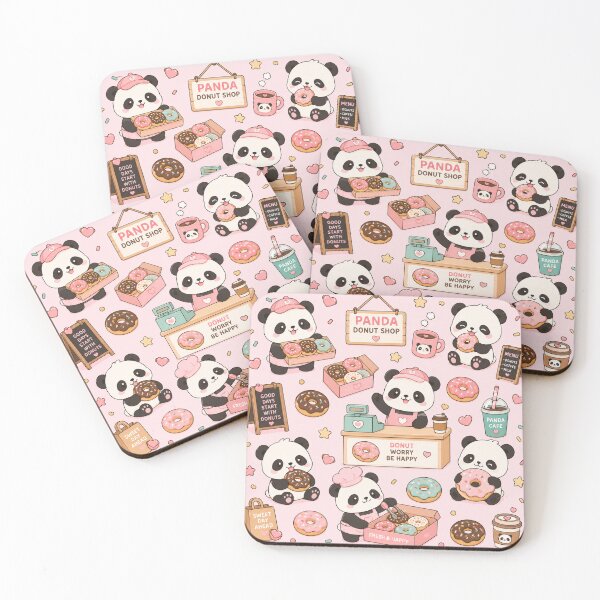 Item preview, Cozy Panda Donut Shop Pattern designed and sold by Soft Berry Studio.