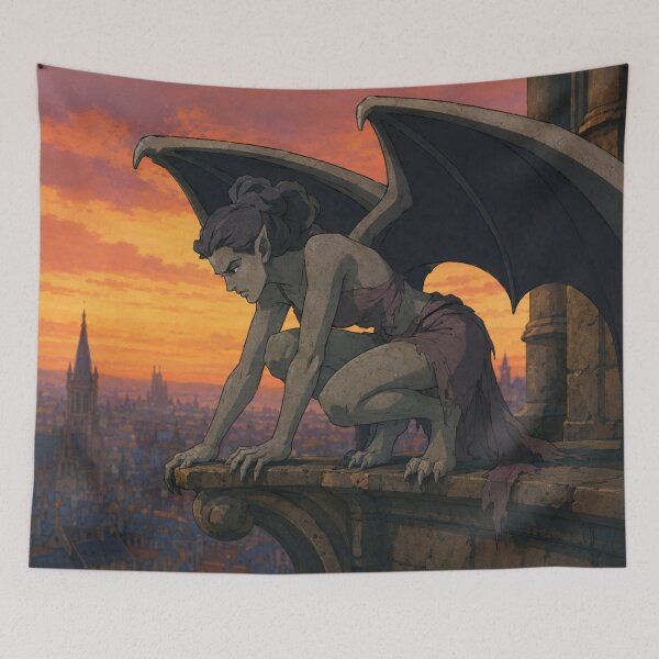Item preview, Lonely Gargoyle at Sunset Gothic Fantasy Art designed and sold by  Hollow Moon Studios..