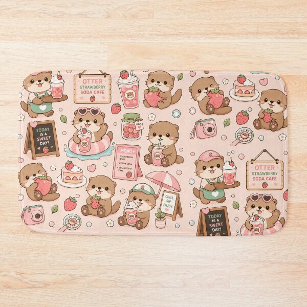Item preview, Kawaii Otter Strawberry Soda Pattern designed and sold by Soft Berry Studio.