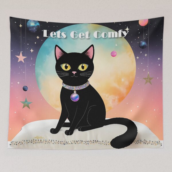 Item preview, Black Cat Lets Get Comfy designed and sold by Lee Hiller Designs.