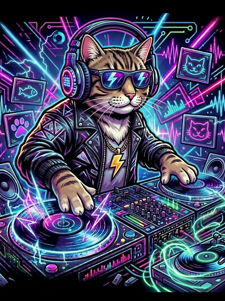 Thumbnail 4 of 4, iPhone Case, Techno cat designed and sold by RaveWaveDesign.