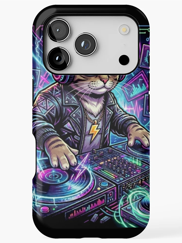 Thumbnail 1 of 4, iPhone Case, Techno cat designed and sold by RaveWaveDesign.