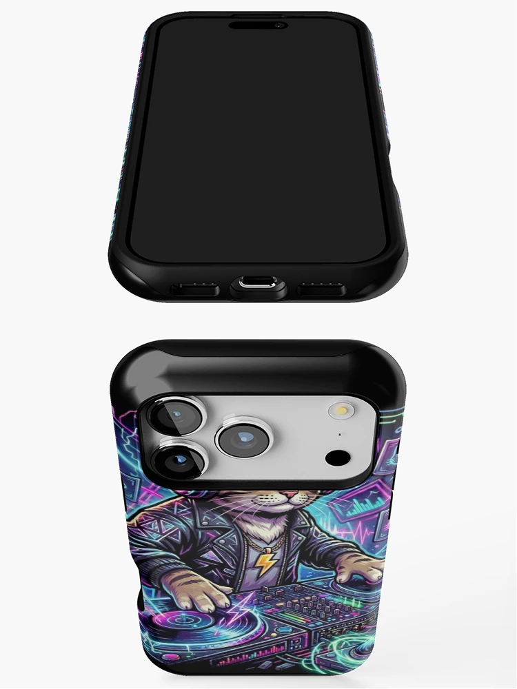 Thumbnail 3 of 4, iPhone Case, Techno cat designed and sold by RaveWaveDesign.