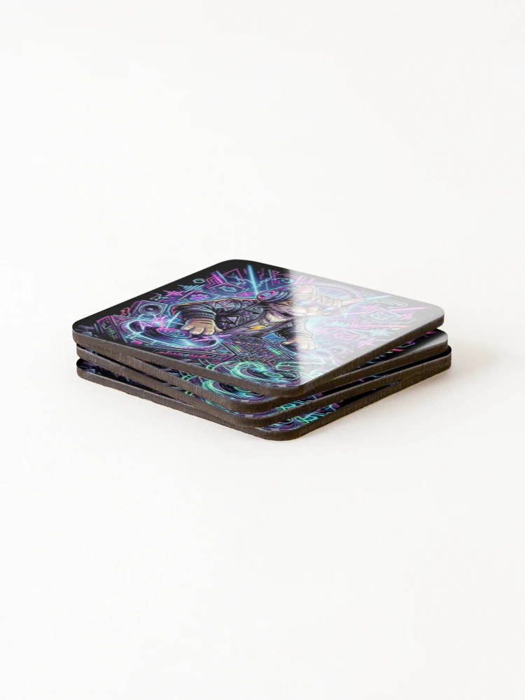 Thumbnail 4 of 5, Coasters (Set of 4), Techno cat designed and sold by RaveWaveDesign.