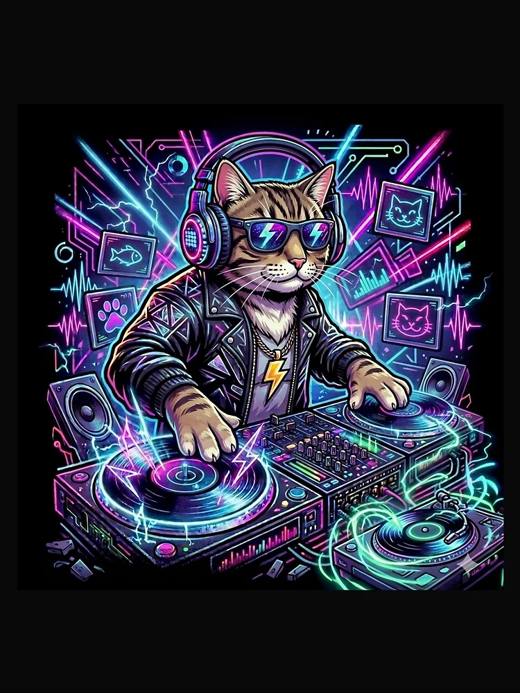 Thumbnail 3 of 3, Scarf, Techno cat designed and sold by RaveWaveDesign.