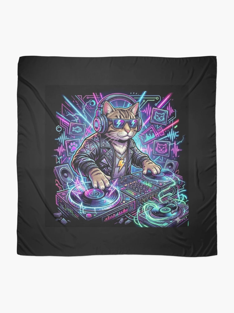 Thumbnail 2 of 3, Scarf, Techno cat designed and sold by RaveWaveDesign.
