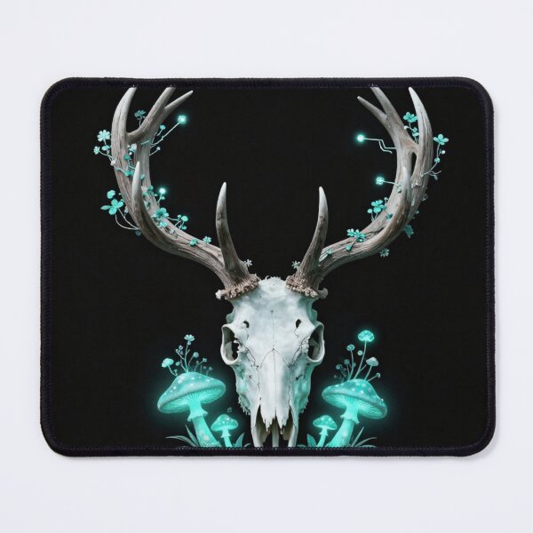 Item preview, Bioluminescent Deer Skull Magic Mushroom Fantasy Art designed and sold by Shape-Forge.
